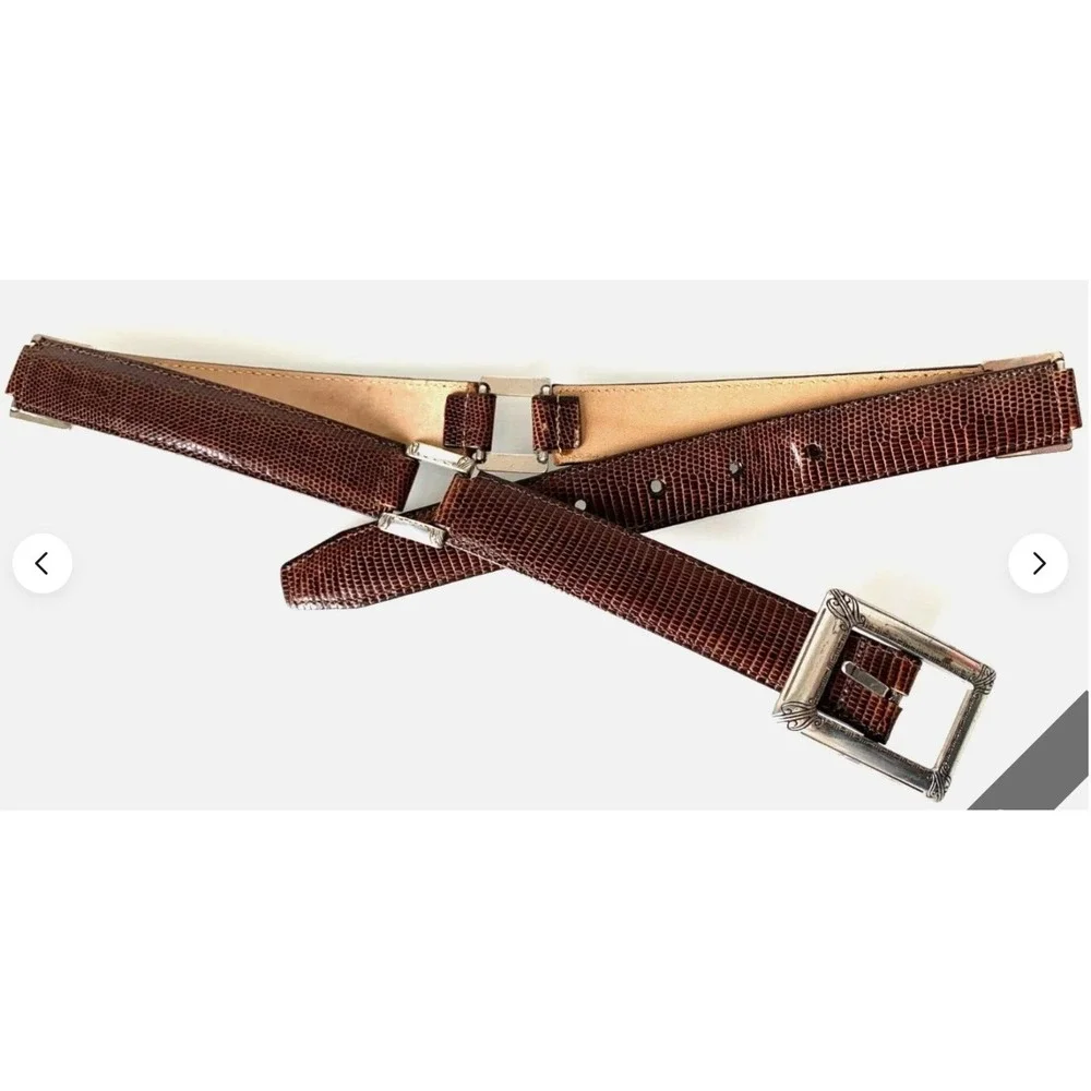 90s Vintage Barbara Co Brown Leather Belt M Silver Western Buckle Gothic Indie